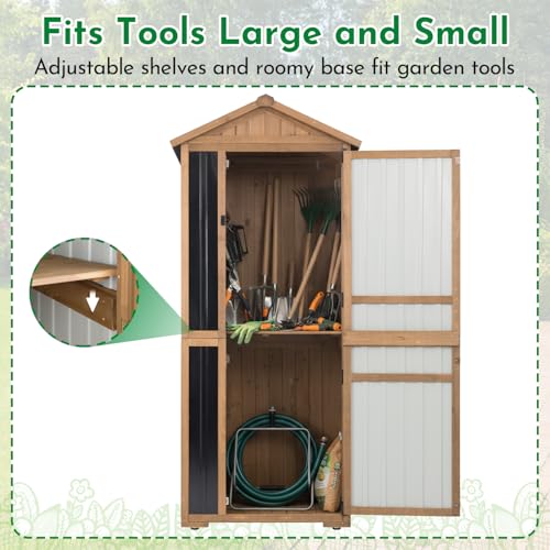 Outdoor Storage Cabinet Wooden Vertical Garden Tool Storage Shed (Black / 29" x 21" x 75")