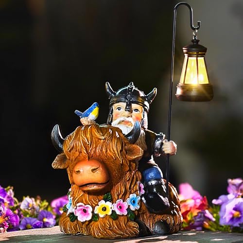 Garden Gnome Outdoor Statue Highland Cow Decor for Yard Patio Lawn Porch Birthday Gifts for Women Men (Highland Cow Gnome)