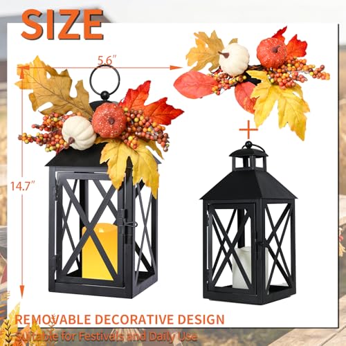 Fall Lanterns LED Candles 2 Pack 12 Inch Thanksgiving Decor Timer
