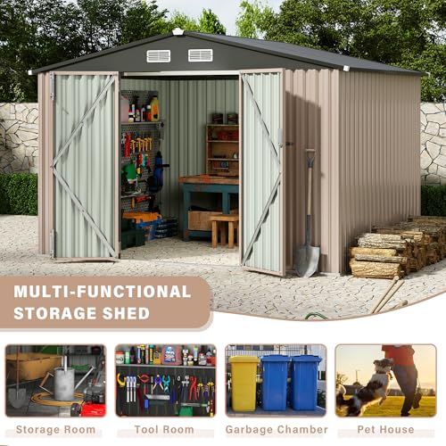 6x8 FT Metal Storage Sheds Outdoor (Brown / 6x8FT)