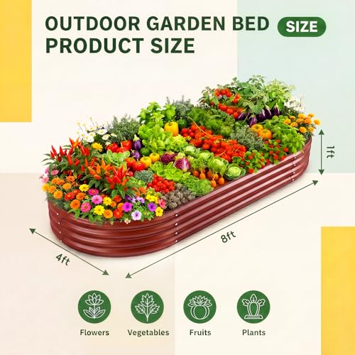 2Pcs 8ft Galvanized Steel Raised Garden Bed (8×4×1ft(2pcs） / 4-brown)