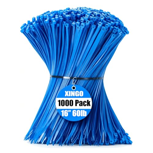 1000 PCS PCS Blue Zip Ties 16 Inch (16 Inch(60 lbs, 1000 pcs) / Blue)