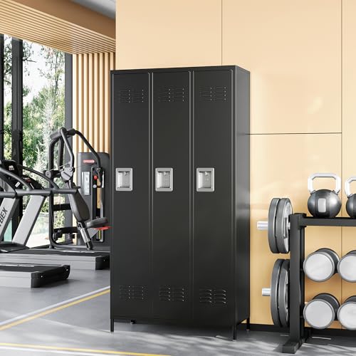 Metal Locker Storage Locker (Black(4 Legs) / 3 Doors-Wide-71")