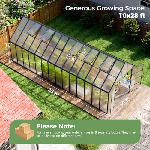 28x10x10 FT Polycarbonate Greenhouse with 6 Roof Vents (28x10x10 FT)