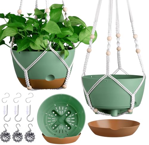 8/10/12 Inch Self Watering Hanging Planters for Outdoor/Indoor (Green / 8/10/12inch)