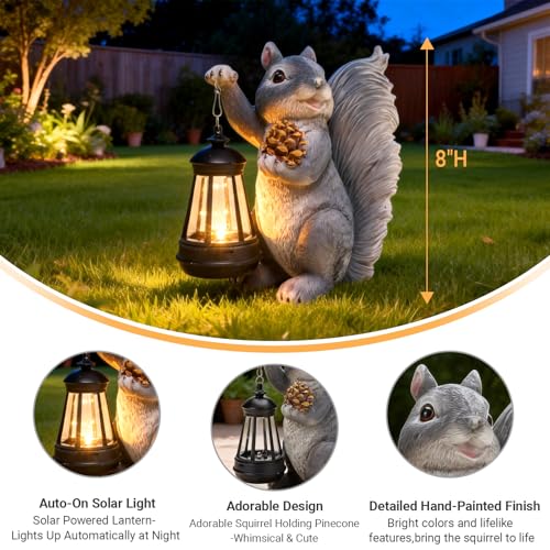 Solar Squirrel Garden Statue Outdoor Decor (Gray)