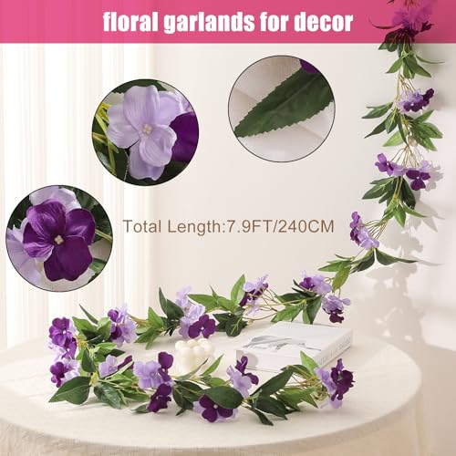 Artificial Vines Purple Flower Garland Artificial Impatiens Flowers for Outdoors Hanging Floral Vines for Home Decor Wall Fence Stairway Indoor Outdoor Wedding Hanging Baskets (Impatiens Flowers-purple)