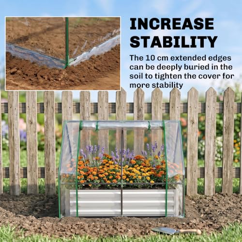 4 x 3ft Metal Planter Box with Mini Greenhouse (Clear and Gray)