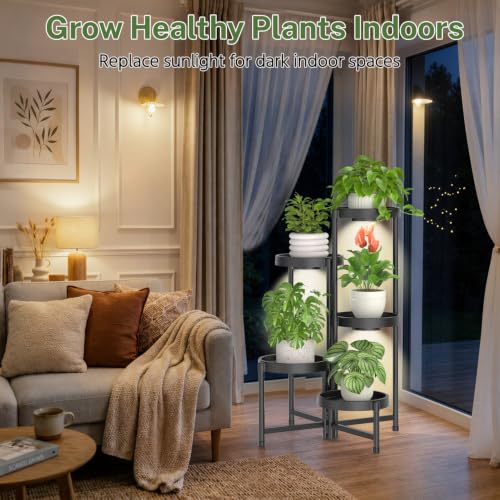 5 Tiered Plant Stand Indoor with Grow Lights (Natural Black with Light / 5 Tier)