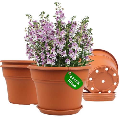 Plant-Pots-Planters-Indoor-Outdoor, 10 inch 4 Pack Terracotta (4 Count)