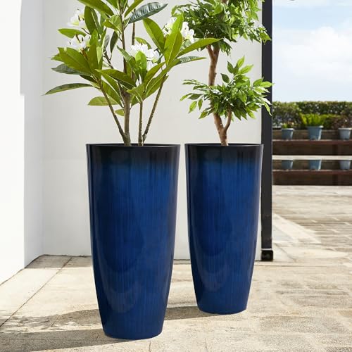 30" H Tall Planters for Outdoor Plants (30" H / Gradient Cobalt Blue)