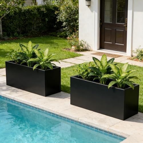 Metal Rectangular Planter Black Galvanized Steel 36" L x 15" W x 15" H (Black / 36" L x 15" W x 15" H)