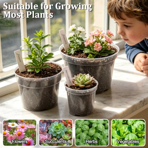 15 Pack 8/6/4 Inch Clear Nursery Pots with Drainage Hole, Transparent Plastic Plant pots, Sturdy Planting Starter Pots for Seedlings Herbs Flowers Vegetable (Clear-15P) (Clear / Mix 4/6/8 Inch 15 Pack)