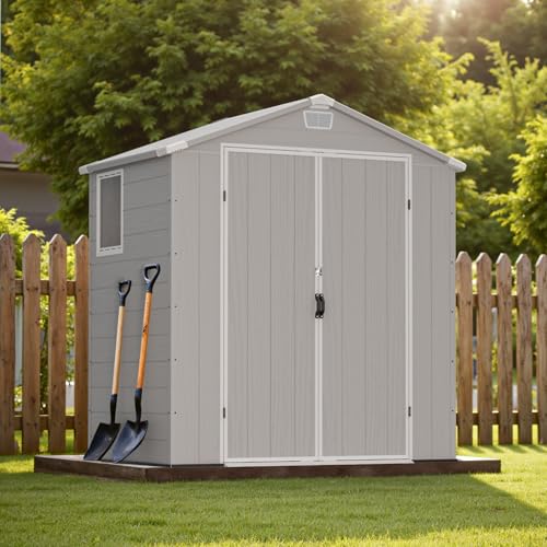 6x4FT Plastic Outdoor Storage Shed with Floor (6x4FT / Light Gray)