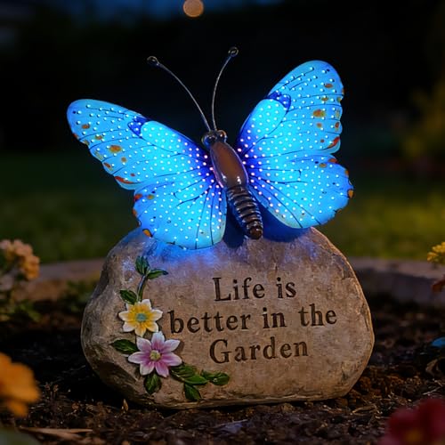Solar LED Butterfly Garden Statue with Sparkling Light (Blue)