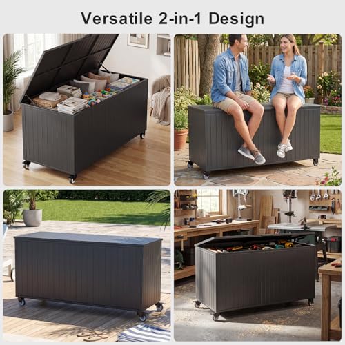 250 Gallon Metal Large Outdoor Deck Box with 4 Wheels (250 Gallon / Black)