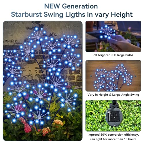 Solar Garden Lights 2 Pack Waterproof Swaying Starburst Lights Blue