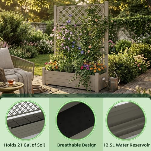 Vertical Garden Planter with Trellis for Climbing Plants (Gray / 43.43*18.27*59.29)