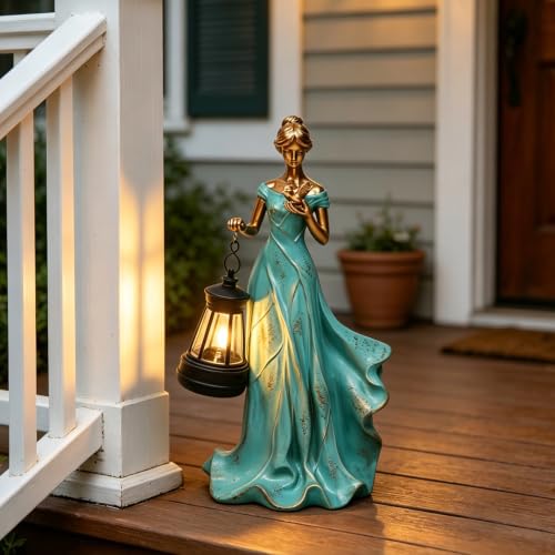 Solar Garden Statue Outdoor (Girl in Green Gown)
