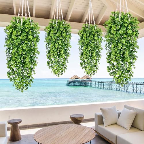 8Pcs Fake Hanging Plants 3ft Fake Plants Vines Greenery (Light Green Ivy Vines-thickened / 8Pcs Plants)