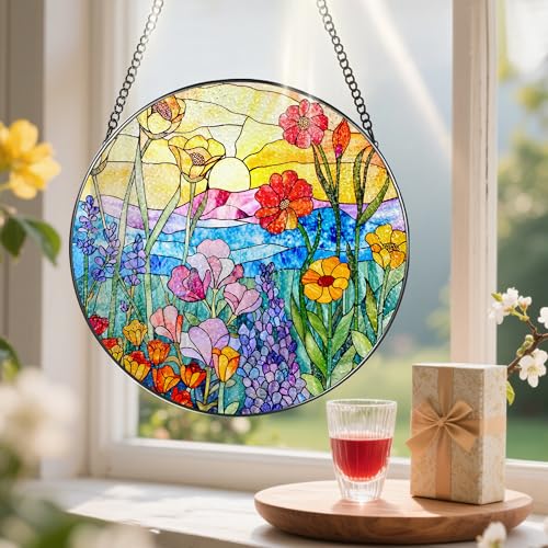 8 Inch Stained Glass Ornament (Wildflowers B)