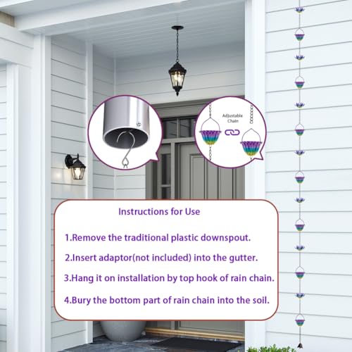 9.97ft Lotus Rain Chains for Outside Gutters (Purple-Lotus)