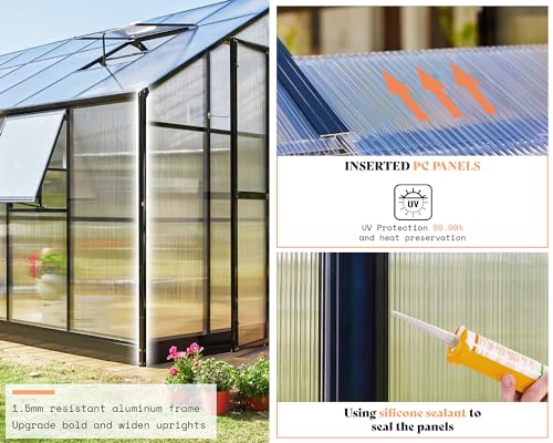 12x13.5x9 FT Polycarbonate Greenhouse with Quick (12x13.5x9 FT)
