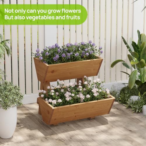 Vertical Garden Planter 2 tier Raised Garden Bed Tiered Wood Planter Box (Brown / 2-Tier-Small)