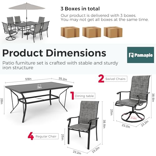 7 Piece Outdoor Dining Set (Charcoal / 7-Piece(38.9"))