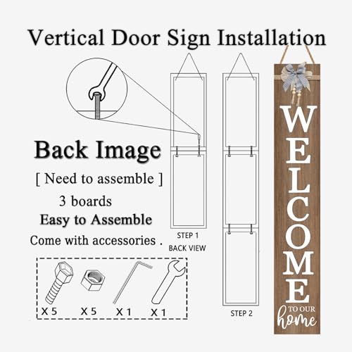 Vertical Wood Welcome Sign 47.2x7.8 Inch Farmhouse Rustic Decor for Front Porch (Natural / 7.8" x 47.2" / Welcome To Our Home)