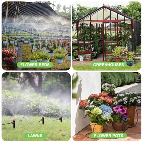 250FT Drip Irrigation System for Garden with 40 Nozzles & Emitters (53FT 1/2'' Main Line + 197FT 1/4'' Drip Line)