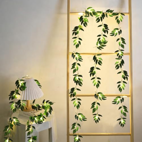 Faux Willow Leaves String Lights 2Pcs 7.5FT 20LED Battery Operated (Green Light Willow)