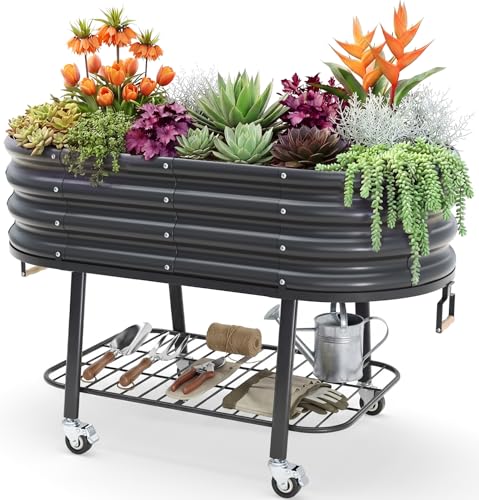 Large Raised Garden Bed with Legs Galvanized Elevated Planter Box 47.2x23.6x29.9 in for Backyard