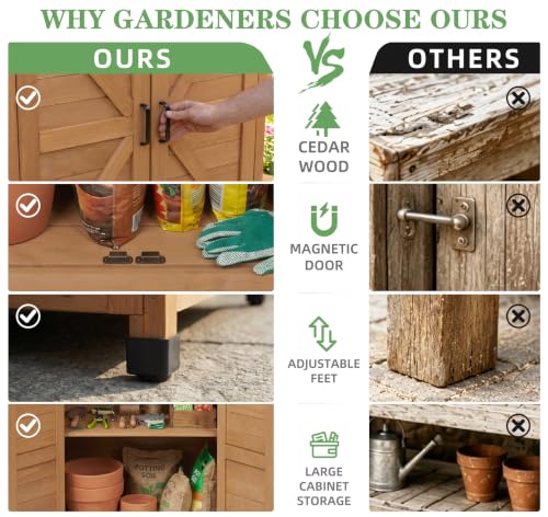 Potting Bench with Storage Cabinet and Metal Table Top for Outdoor Patio