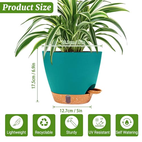 2 Pack 8 inch Plant Pots (Turquoise / 8 inch)