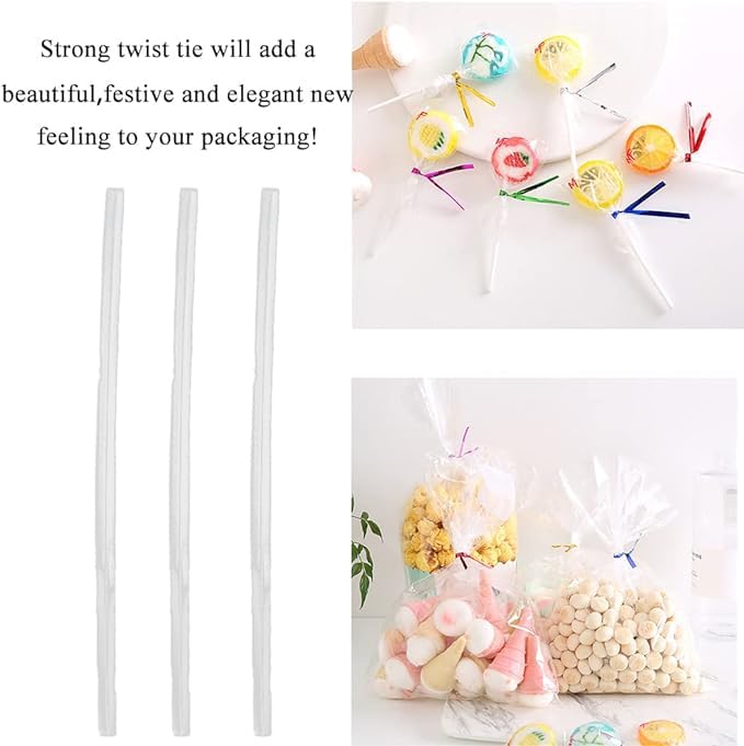 300Pcs 8inches Cear Metal Twist Ties Bread Candy Coffee Bag Ties Plant Garden Twist Ties for Cellophane Treat Bags Gift Wraping Bags Plastic Bags Halloween Party Cake Present Art Crafts (300 Count)