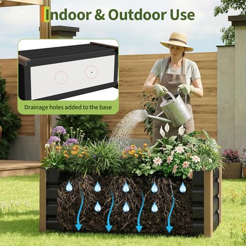 39"x16"x18" Gary Aluminum Raised Garden Planter Box (39x16x18 Inch / Gray W/ Bottom)