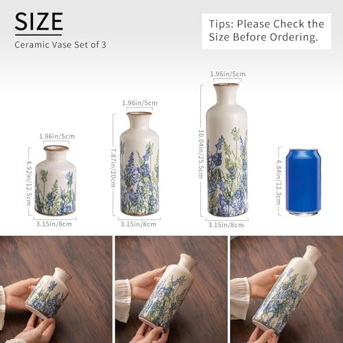 Vintage Floral Ceramic Pitcher Vase with Handle (Blue-004)