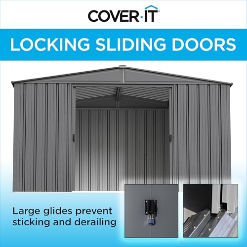 Cover It 5' x 3' Galvanized Steel Outdoor Storage Shed with Pent Roof and Lockable Sliding Doors (5' x 3' / Gray)