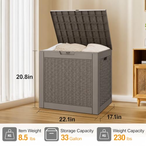 33 Gallon Outdoor Storage Box Waterproof Deck Box for Patio (Grey / 33 Gallon)