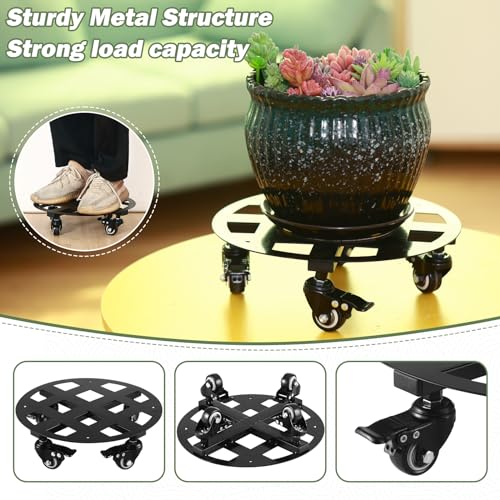 2 Packs 13 inches Large Metal Plant Caddy with Wheels Heavy