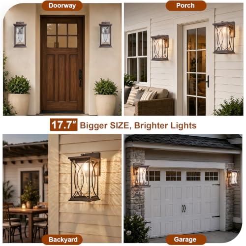 18" Oil Rubbed Bronze Large Outdoor Wall Lantern Dusk to Dawn Coach Light Modern Extra Large Deep Brown Exterior Sconce Waterproof Metal with Crack (Oil Rubbed Bronze-XL)