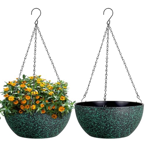 10inch Hanging Planters for Outdoor Indoor Plants with Drainage Holes and Chain (2 Count)