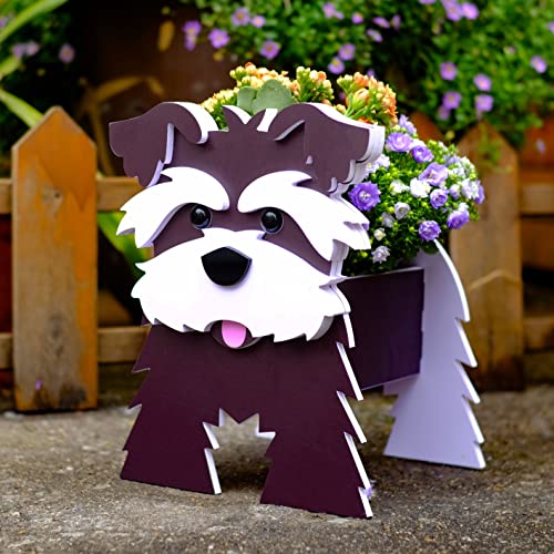 Sweet Lovely Dog Planter Animal Decor Pots Cute Dog Cartoon Shaped Flower Pot Wooden Planter for Indoor Office Outdoor Home Garden Decoration Gift