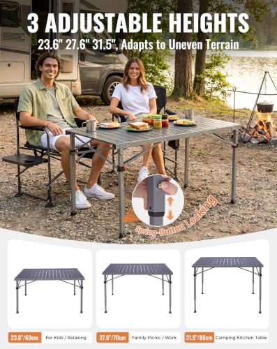 265 Lbs Folding Camping Table (4p - 42.1"×27.6" - 3 Adjustable Height)