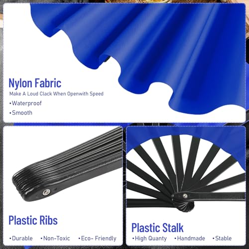 2 Packs Large Folding Hand Fans (Rose Red and Blue)