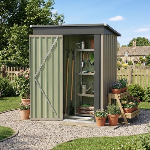 5x3 FT Outdoor Storage Shed with Floor Frame (Brown / 5x3 FT)