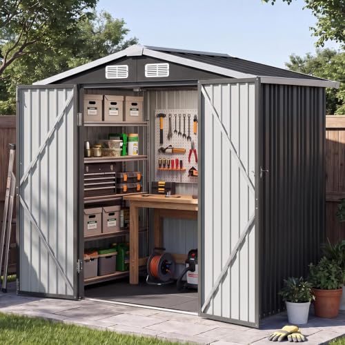 6x4FT Outdoor Storage Shed with Floor Black (Dark Black / 6' x 4')