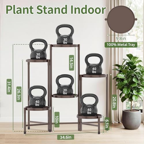 Plant Stand Indoor with 10 Inch Large Metal Tray (Standard Bronze / 6 Tier)