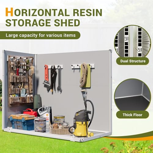 Storage Shed Outdoor Weatherproof Resin Storage Shed with Floor 41 Cu.Ft (Gray / 41 Cu.Ft)